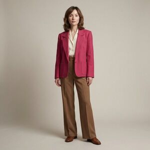 Pendleton Petite Vintage Pink 100% Virgin Wool Blazer Jacket Sz 14P Made in USA